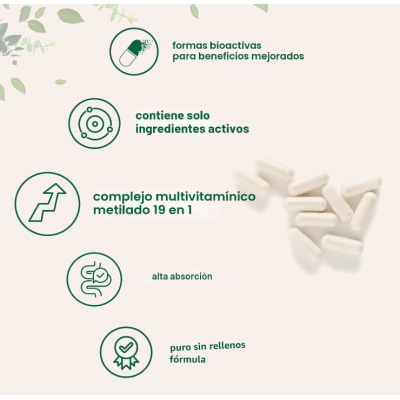 Multivitamínico Metilado Puro, Fórmula 19 em 1 com Vitaminas C, D, B12, Folato, Magnésio e Zinco, 40 Cápsulas, Micro Ing