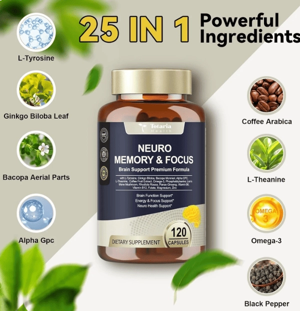 Neuro Memory & Focus, Foco e Saúde Neurológica, 120 Cápsulas, Totaria Health