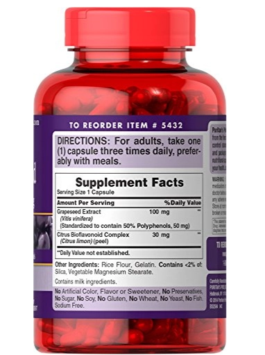 Grape Seed Extract, Semente de Uva 100mg, 200 Cápsulas, Puritan's Pride