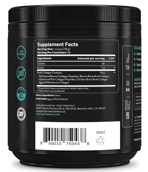 Peptídeos de Colágeno em Pó,  Tipo I, II, III, V, X, 235g Sem Sabor, Vital Vitamins