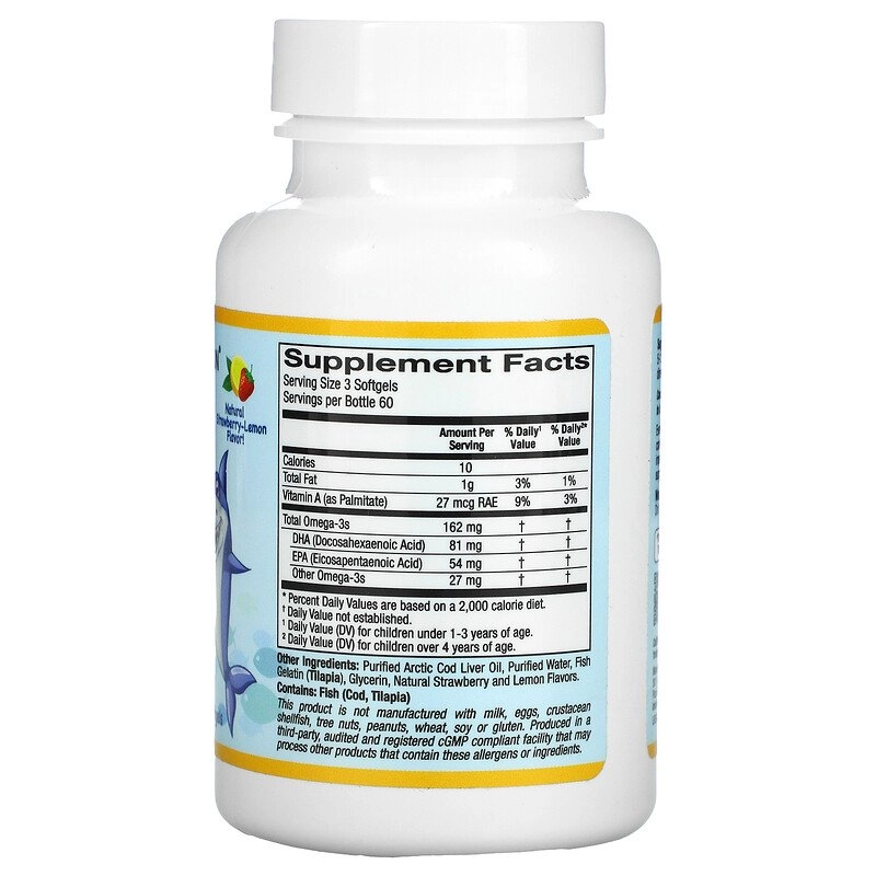 Ômega-3 DHA de Bacalhau do Ártico Selvagem, Sabor Morango e Limão, 180 Cápsulas Softgel, California Gold Nutrition