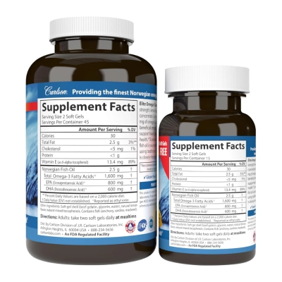 Elite Ômega 3, 1600mg, Saúde Cardiovascular, Cerebral e Imunidade, 120 Softgels, Carlson