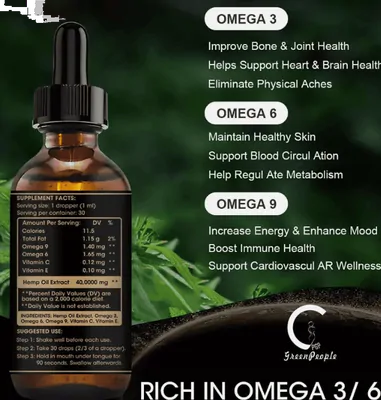 Hemp Oil, Óleo de Cânhamo com Ômega, Auxilio no Sono, relaxamento e Estresse, 12,000mg, 30ml, GreenPeople