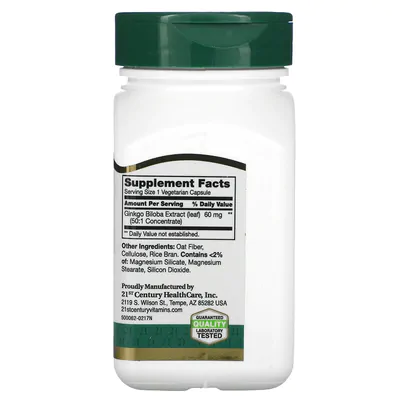 Extrato de Ginkgo Biloba, 60 Cápsulas, 21st Century