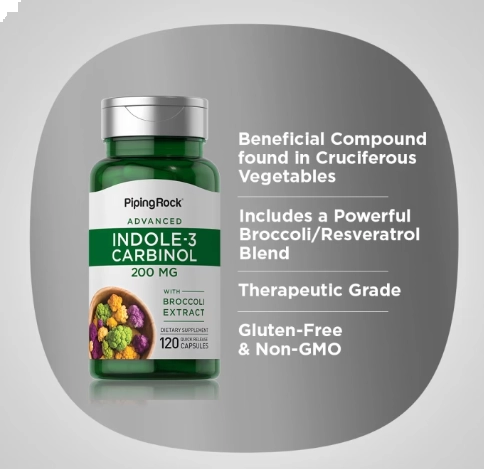 Indol-3-Carbinol 200mg com Resveratrol, 120 Cápsulas, PipingRock