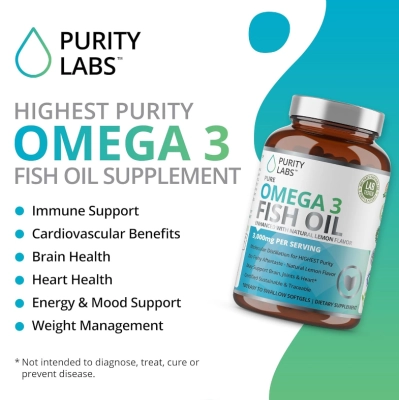Omega-3 3000mg, Óleo de Peixe, 180 Softgels, Purity Labs