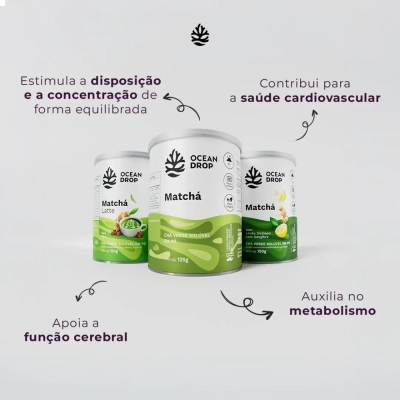 Matchá Latte, Chá Verde Solúvel em Pó, Sabor Chai , 150g, Ocean Drop