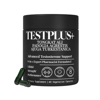  Fórmula Tongkat Ali, Fadogia Agrestis, Ajuga Turkestanica, Suporte à Vitalidade Masculina, 60 Cápsulas, TestPlus+