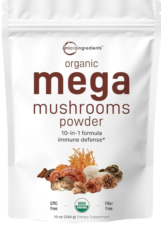 Mega Mushrooms Powdwe, Pó Orgânico Mega Cogumelo 10 em 1, 284g, Micro Ingredients
