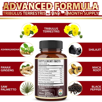 Tribulus Terrestris, 7 em 1, Força Extra, 150 Cápsulas, Zolotus