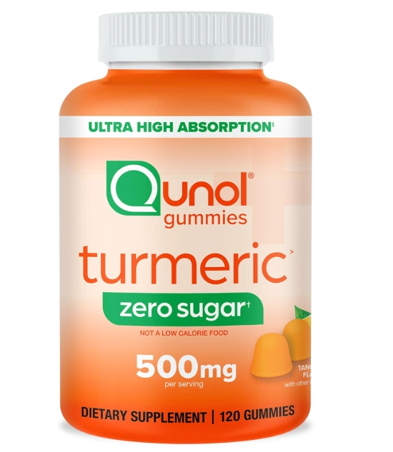 Turmeric, Cúrcuma 500mg, 120 Gomas Sabor Tangerina Zero Açucar, Qunol