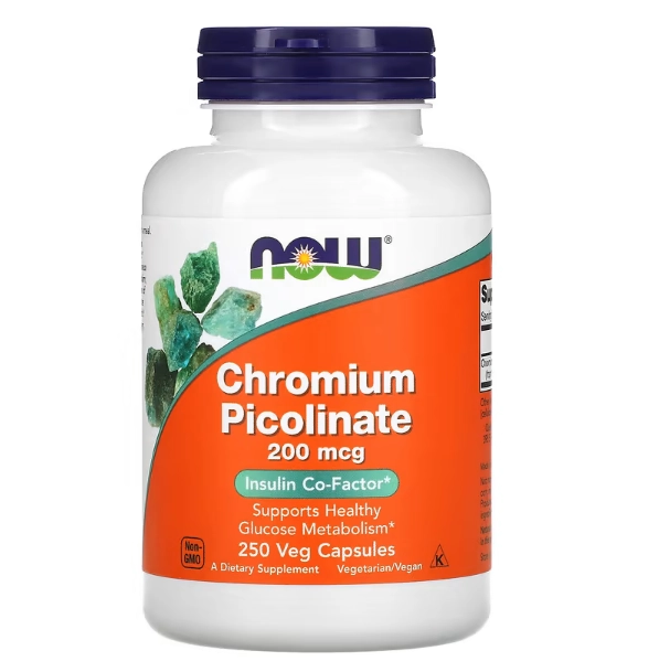 Picolinato de Cromo, 200 mcg, 250 Cápsulas, Now