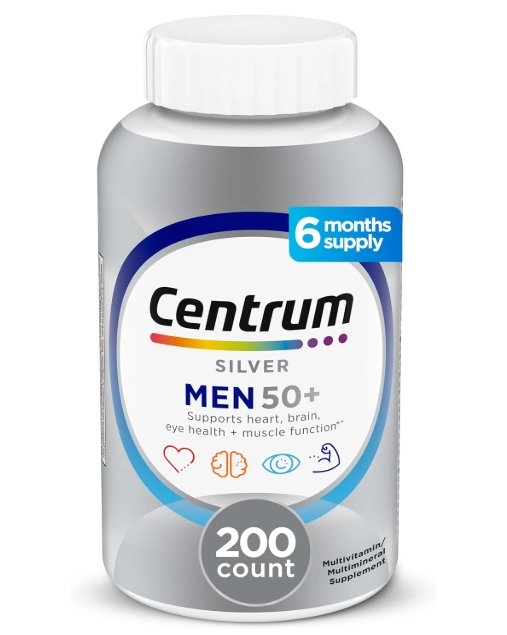 Centrum Men 50+ Multivitamínico Prateado, Com vitamina D3,B e Zinco, 200 Comprimidos