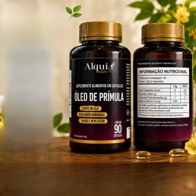 Suplemento de Óleo de Prímula, Fonte de GLA para Suporte Hormonal e Saúde da Pele, 90 Cápsulas, Alquimia