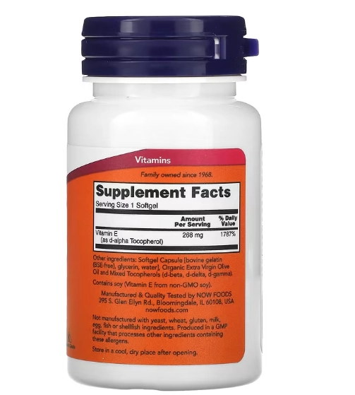 Vitamina E-400, 268mg / 400UI, 50 Cápsulas, Now
