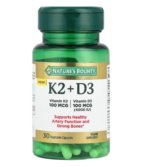 Vitamina K2 100mcg + D3 100mcg, 30 Cápsulas, Nature's Bounty