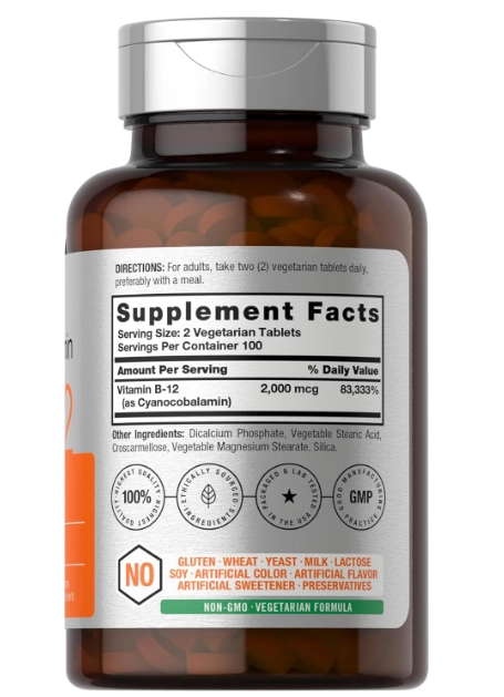 Vitamina B-12  2000mcg, 200 Comprimidos, Horbaach