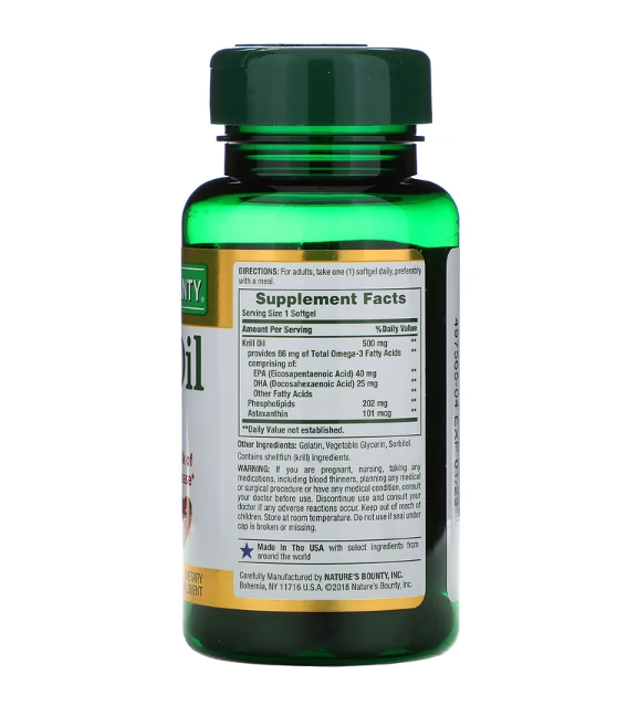 Óleo de Krill, 500 mg, 30 Cápsulas Softgel de Liberação Rápida, Nature's Bounty