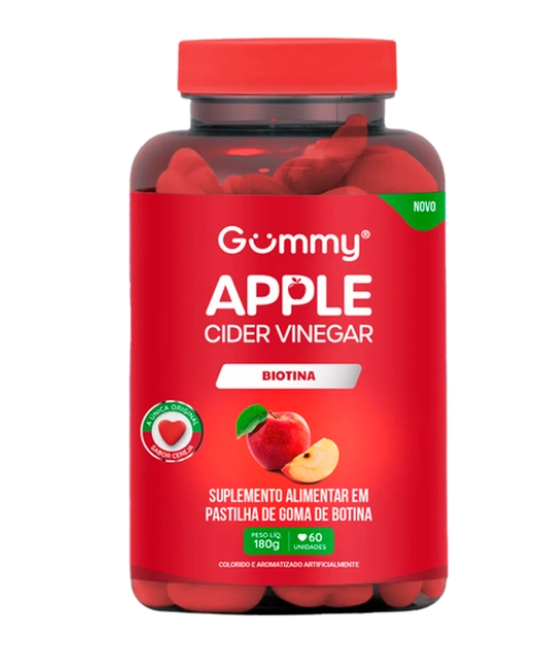 Gummy Apple Cider Vinegar Com Biotina,  60 Gomas Sabor cereja