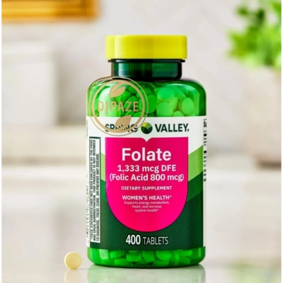 Folate DFE 1.333 mcg, Ácido Fólico 800mcg, 400 comprimidos, Spring Valley