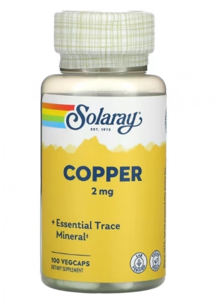 Copper, Cobre, 2mg, 100 VegCaps, Solaray