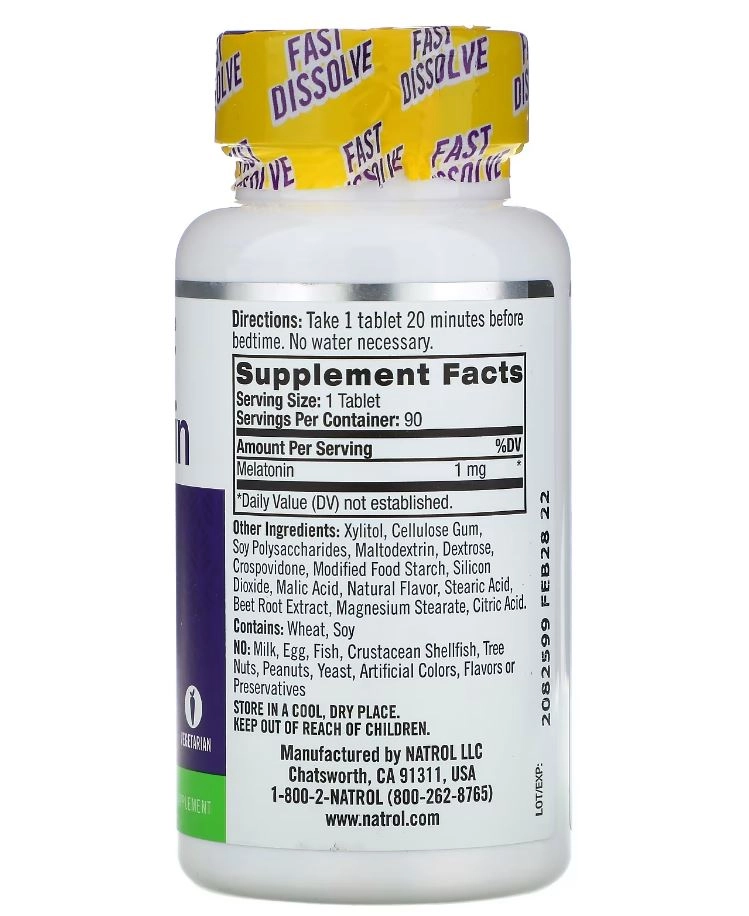 Melatonina, 1mg, Sublingual, Sabor Morango, 90 Comprimidos, Natrol