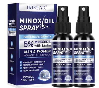 Minoxidil Spray 5%, Para Cabelos Mais Cheios e Grossos, 30ml Cada, Iristar