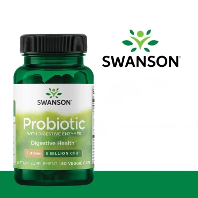 Probiótico com Enzimas Digestivas, 5 Bilhões de UFCs, 60 Cápsulas, Swanson