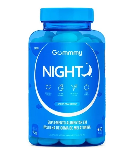 Gummy Night com Melatonina, 30 Gomas, Sabor Framboesa