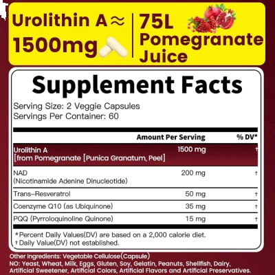Urolithin A 1800mg + NAD 200mg Lipossomal, 120 Cápsulas, DNCDTTY