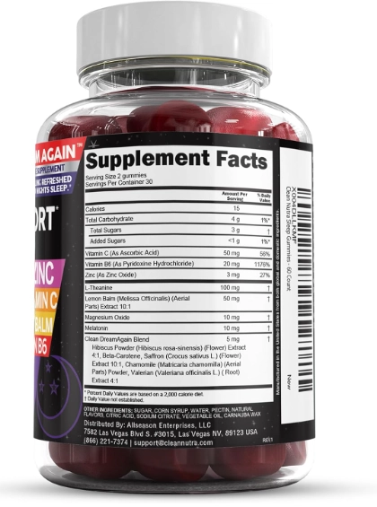 Melatonina 10mg, Com Valeriana, L-Teanina, Vitamina B6 e Magnésio, 60 Gomas Sabor Framboesa, Clean Nutraceuticals