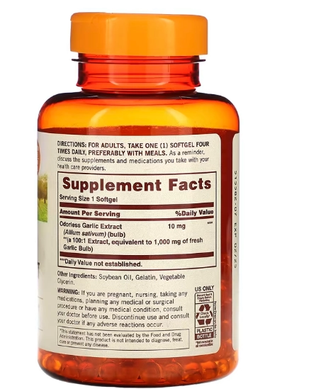 Odorless Garlic, Extrato de Alho Inodoro, 1000mg, 250 Softgels, Sundown