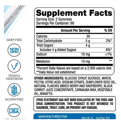 Melatonina 10mg, 120 Gomas Mix de Frutas, Biovea
