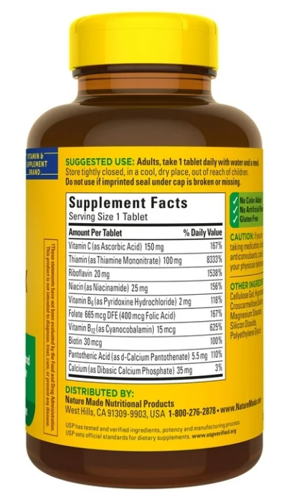 Super Complexo B com Vitamina C e Ácido Fólico, 460 Comprimidos, Nature Made