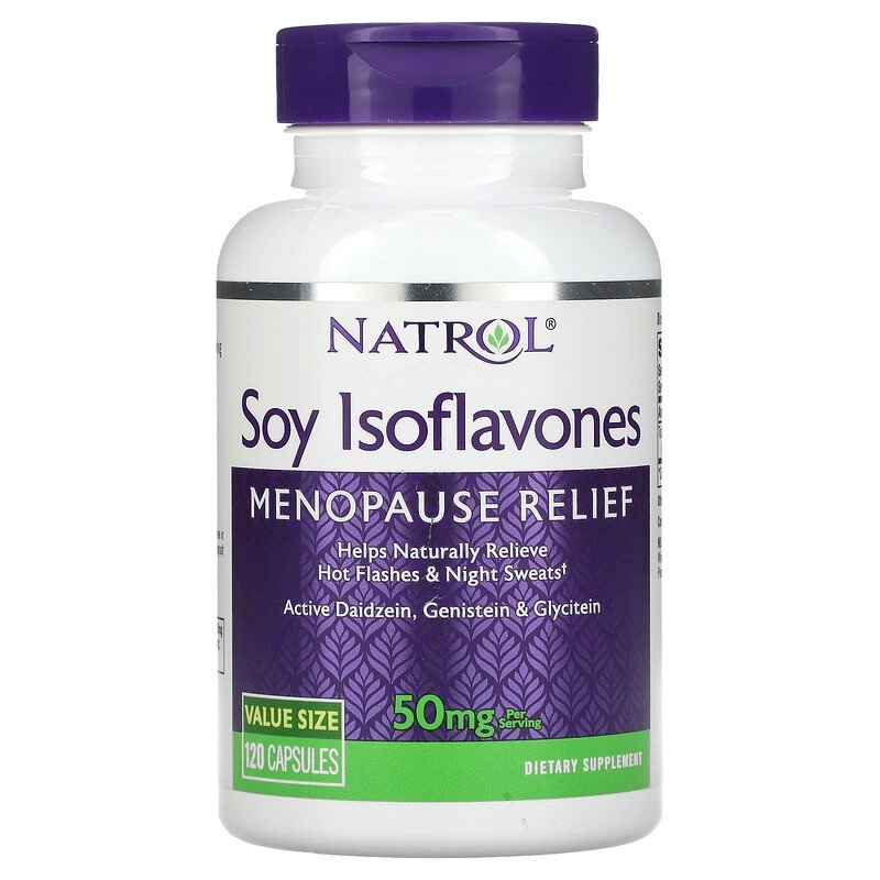 Soy Isoflavonas 50mg, Tratamento para Sintomas da Menopausa, 120 Cápsulas, Natrol