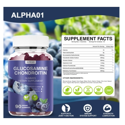 Glucosamina e Condroitina 3000mg, com MSM e Sabugueiro, 90 Gomas Sabor Mirtilo, ALPHA01