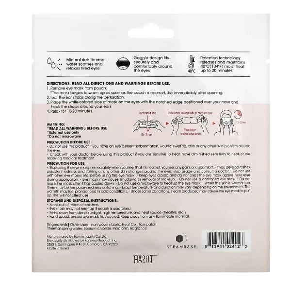 Máscara de Olhos com Vapor, Steambase