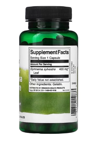 Gymnema Sylvestre, Espectro Completo, 400 mg, 100 Cápsulas, Swanson