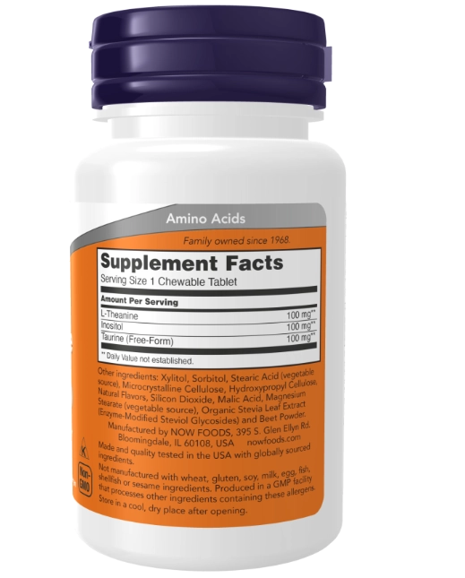 L-Theanine, 100mg, 90 Comprimidos Mastigáveis Sabor Frutas Vermelhas, Now