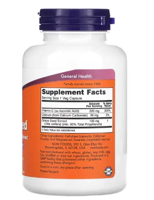 Grape Seed, Semente de Uva, Extrato Padronizado, 100mg, 200 Cápsulas, Now