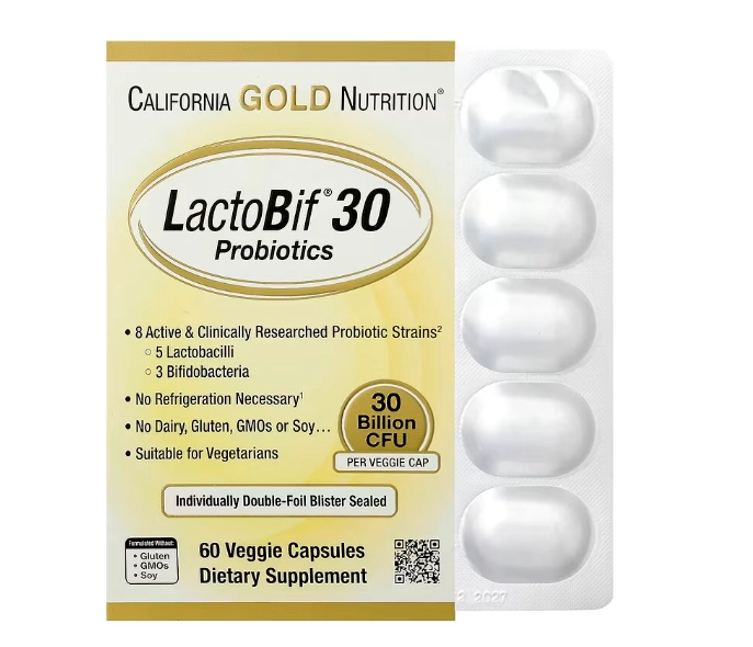 LactoBif 30 Probióticos, 30 Bilhões de UFC, 60 Cápsulas, California Gold Nutrition