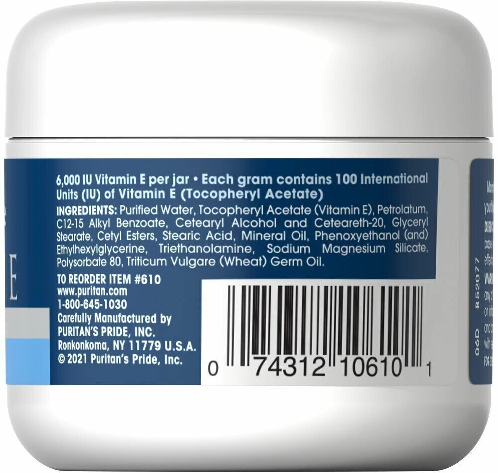 Creme Hidratante de Vitamina E, 6.000UI, 57g, Puritans Pride