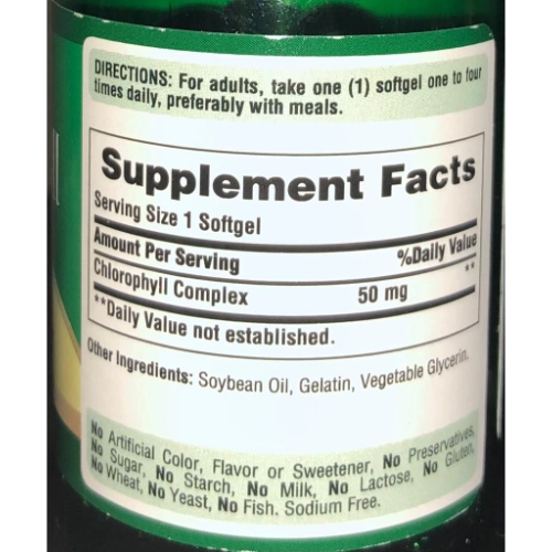 Chlorophyll, Clorofila Concentrada, 50mg, 100 Cápsulas em Gel, Puritan's Pride