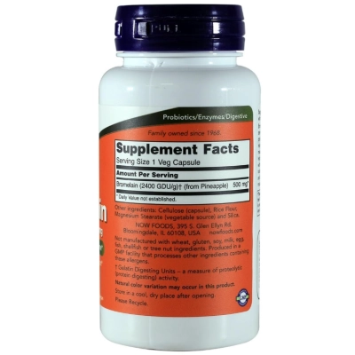 Bromelain 500mg / 2400 GDU Bromelina, 60 Cápsulas, Now