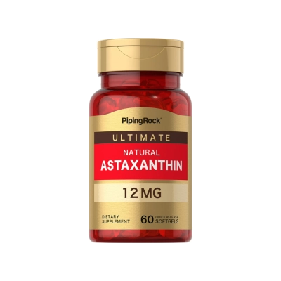 Suplemento de Astaxantina 12mg, Antioxidante e Saúde da Pele, 60 Softgels, Piping Rock