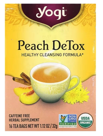 Chá Pêssego DeTox, Sem Cafeína, 16 Saquinhos, 32g, Yogi 
