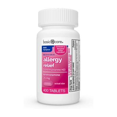 Allergy Relief, Difenidramina 25mg, 400 Comprimidos, Amazon Basic Care 