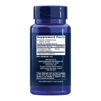 Trimetilglicina Pura em Pó 50g, Suporte Cardiovascular, Life Extension