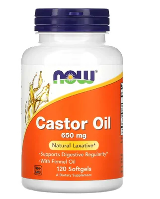Óleo de Rícino, 650mg, 120 Cápsulas, Now