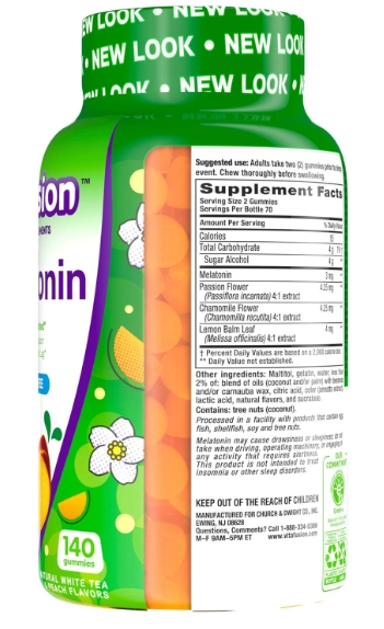 Melatonina, 3mg, 140 Gomas, Sabor Pêssego, Vitafusion